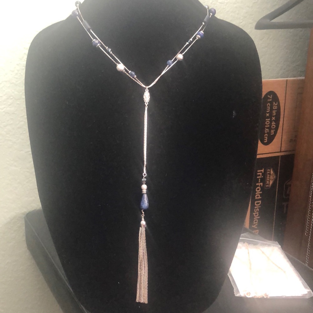 White house black market navy and silver necklace